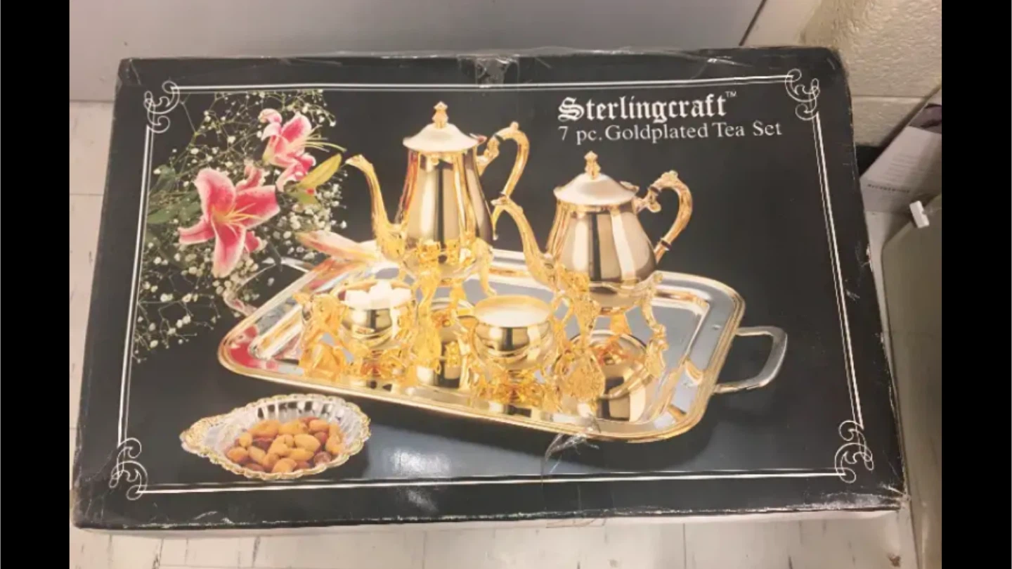 7 piece gold plated tea set NEW