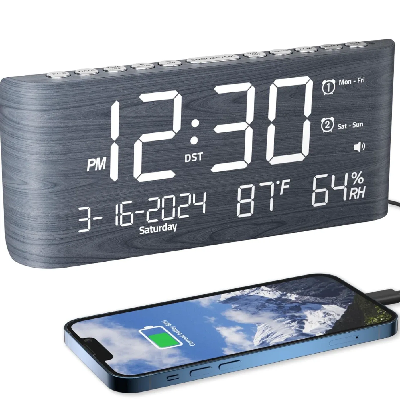 🧡 Wooden Digital Alarm Clock - Large LED Display thumbnail