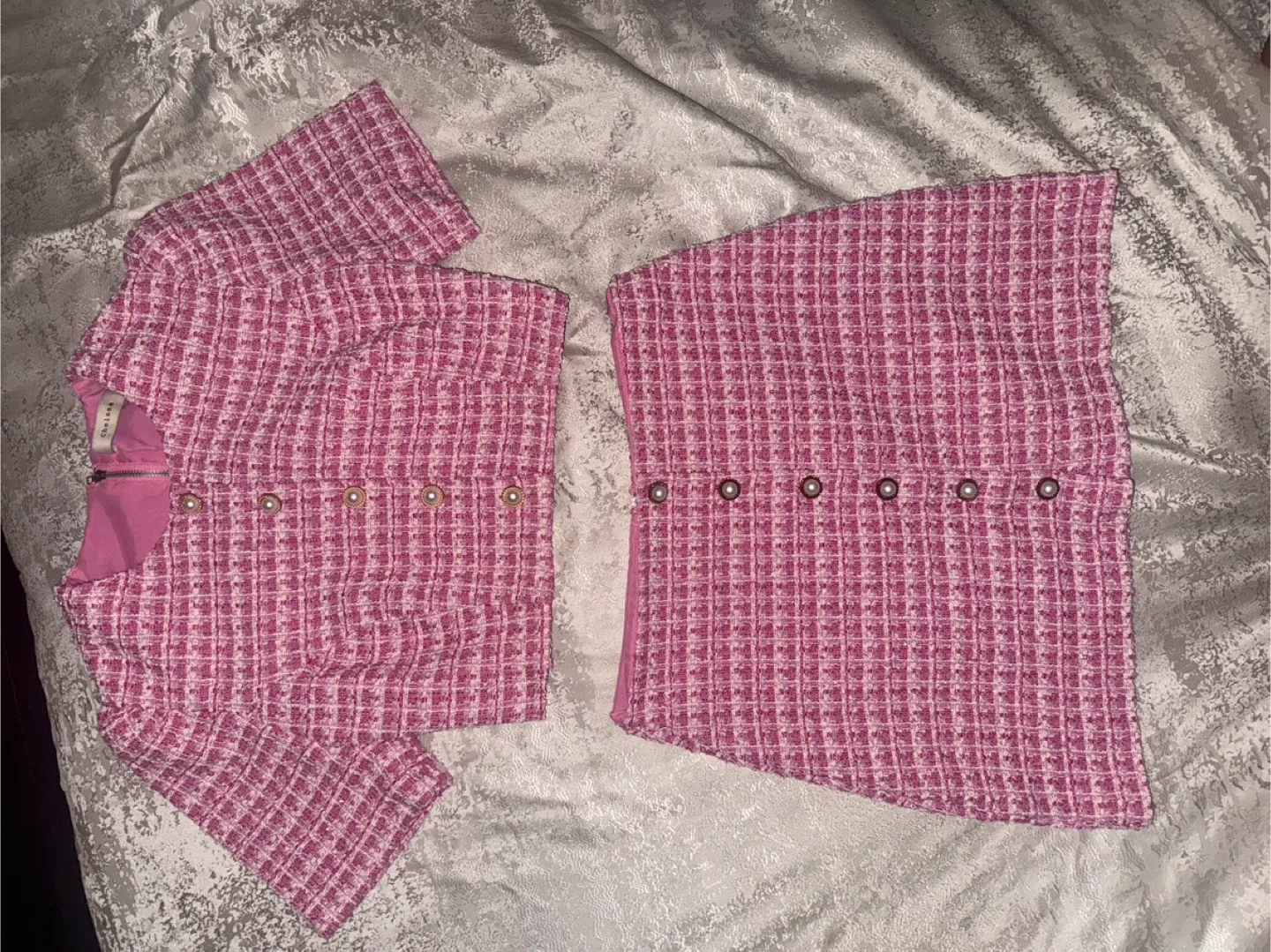 Pink Tweed Skirt Set