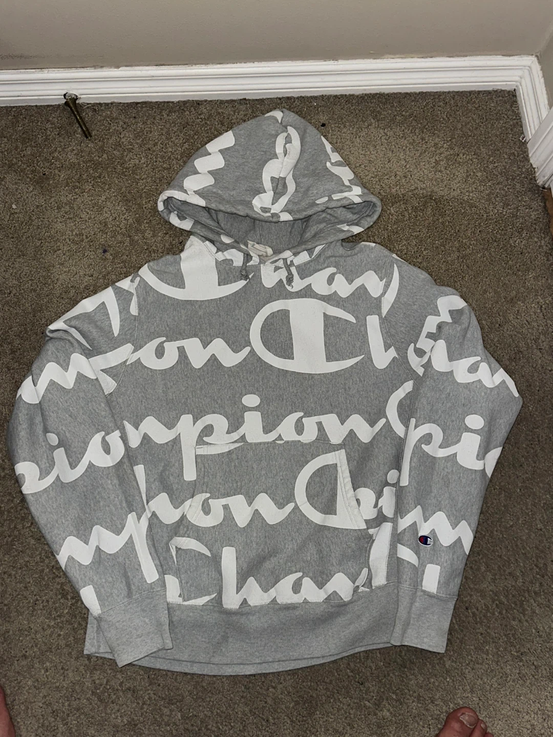 Champion All Over Print Hoodie - Grey