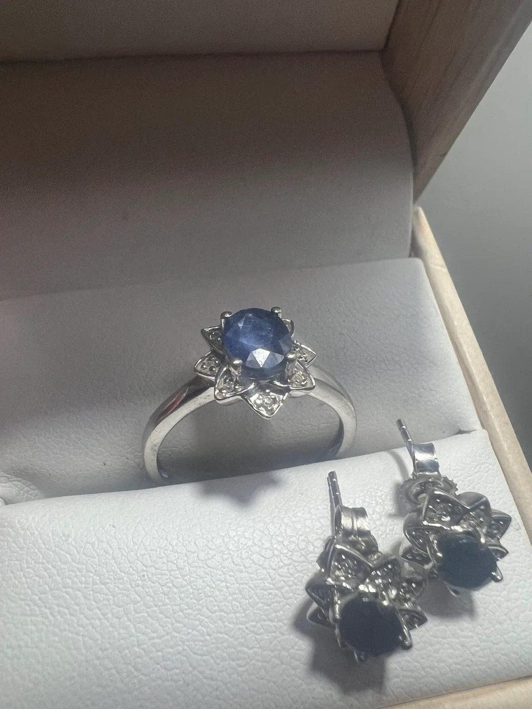 10 k Sapphire and Diamond Ring & Earrings Set thumbnail