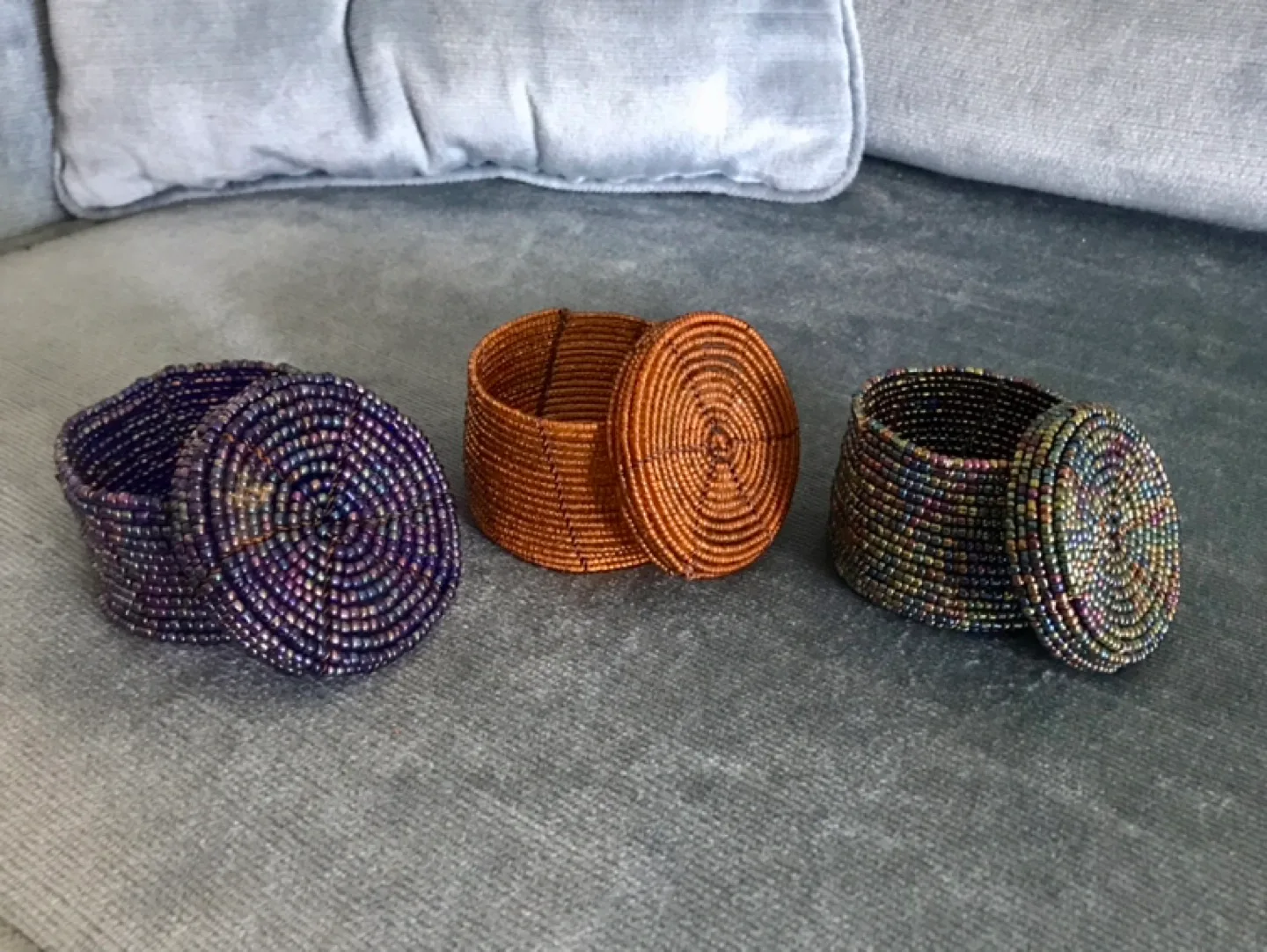 Set of 3 Lovely Beaded Containers- Storage, Jewelry, Accessories image indicator(2)