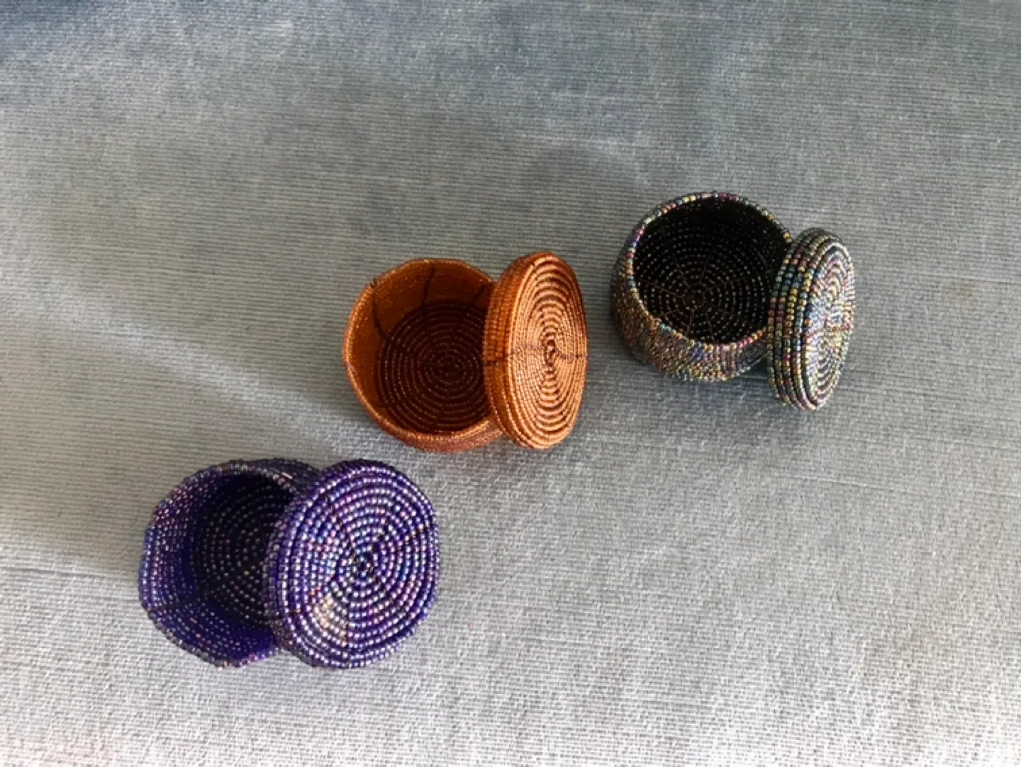 Set of 3 Lovely Beaded Containers- Storage, Jewelry, Accessories image indicator(3)