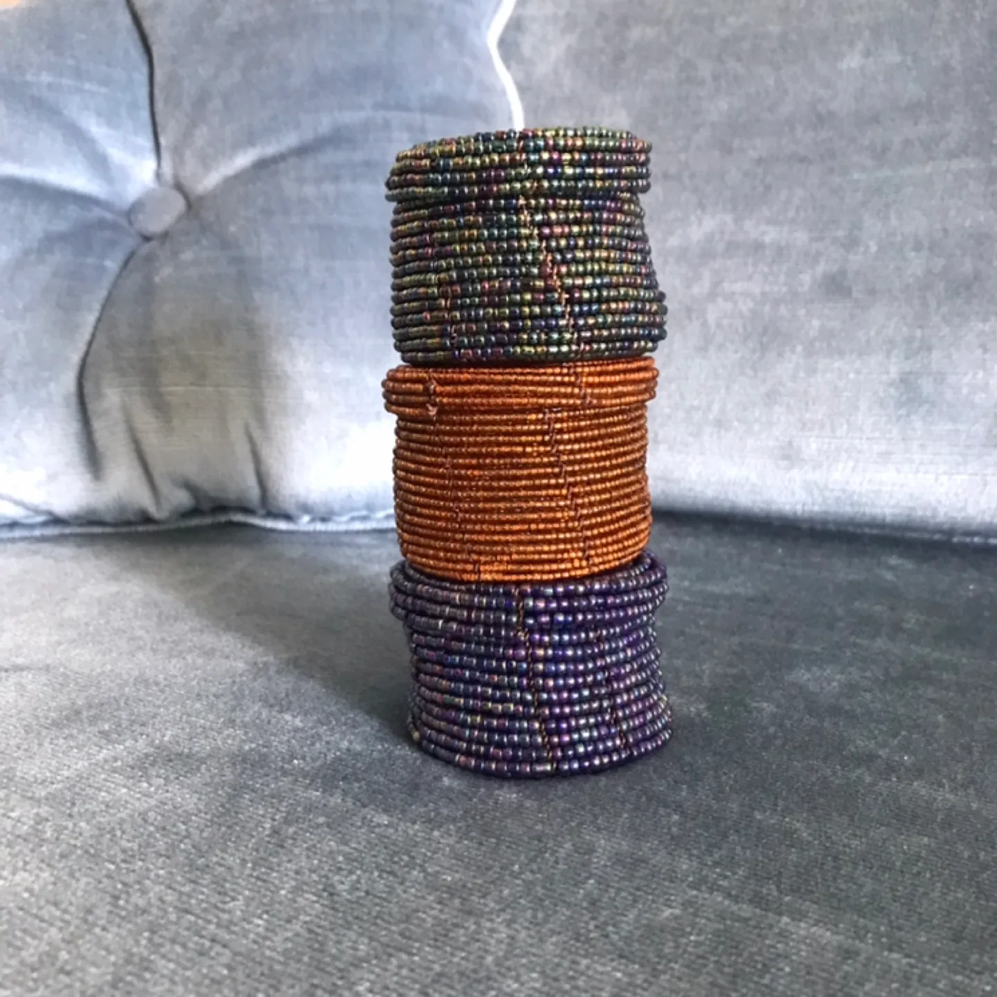 Set of 3 Lovely Beaded Containers- Storage, Jewelry, Accessories image indicator(4)