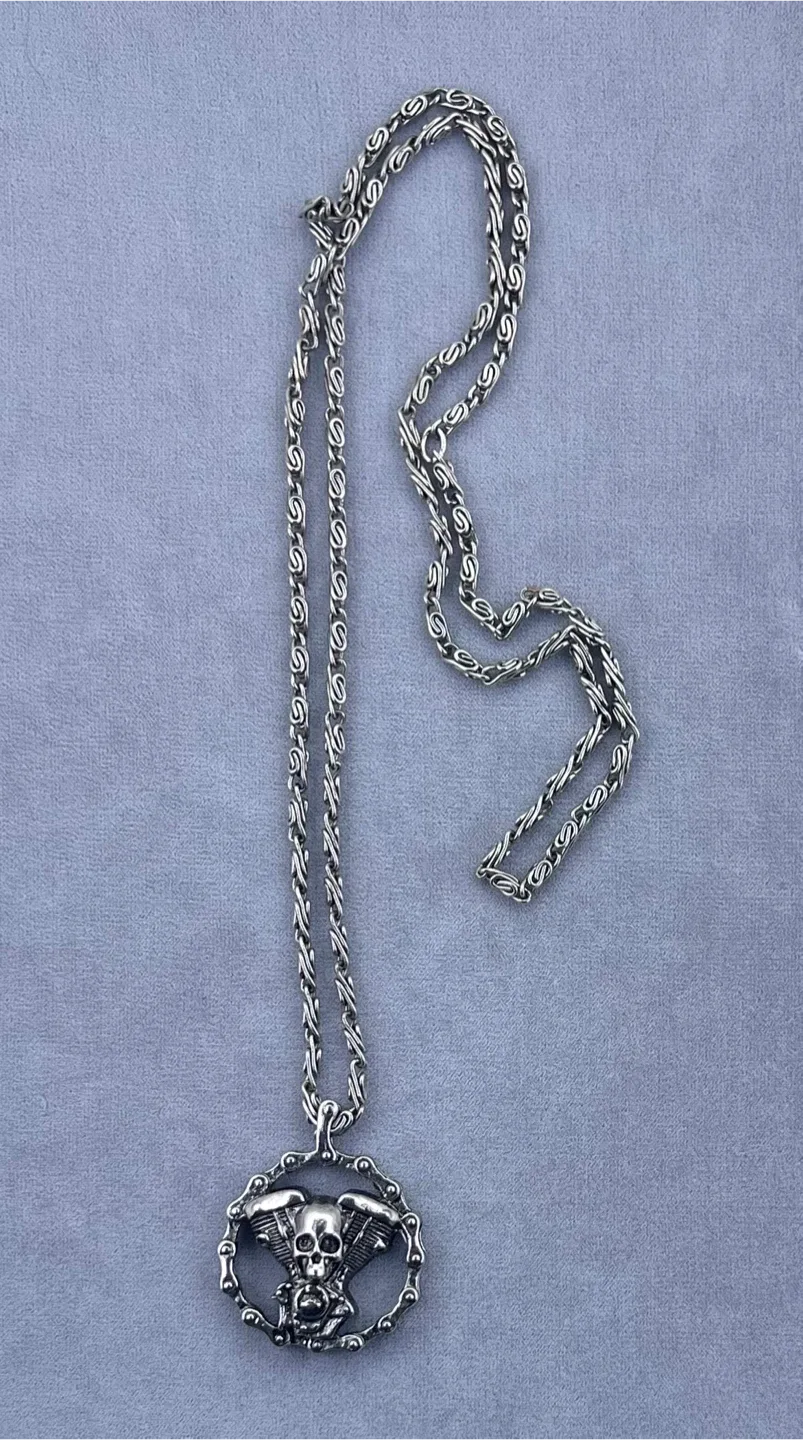 Biker Style Skull  Pendant Necklace thumbnail