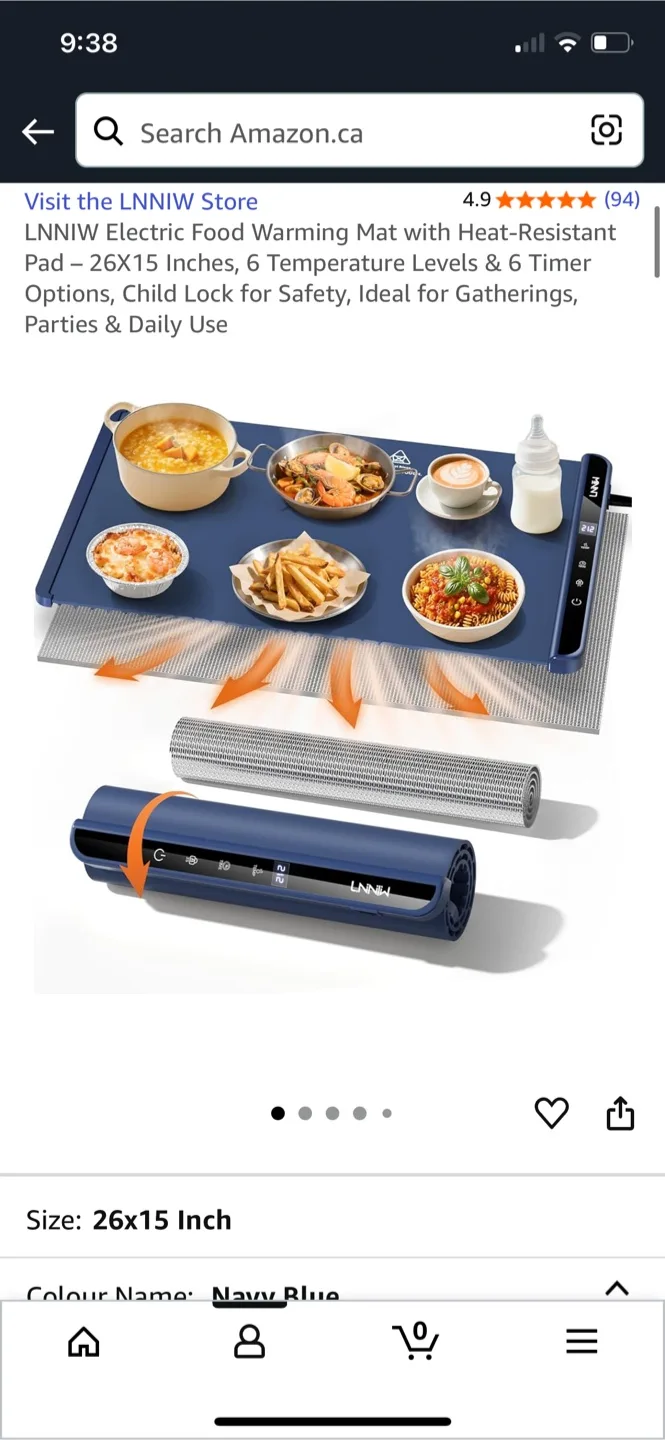 LNNIW Electric Food Warming Mat - Navy Blue