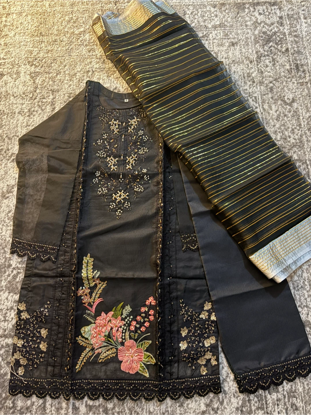 New - Black Embroidered Salwar Kameez Suit