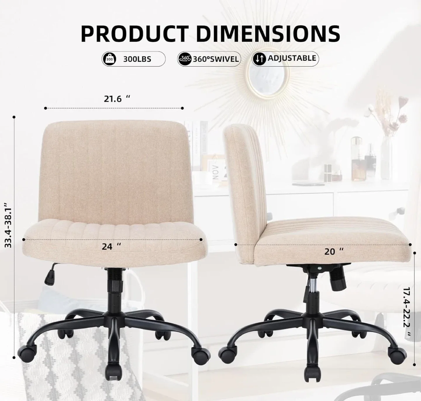 Beige Office Desk Chair with Wheels image indicator(7)