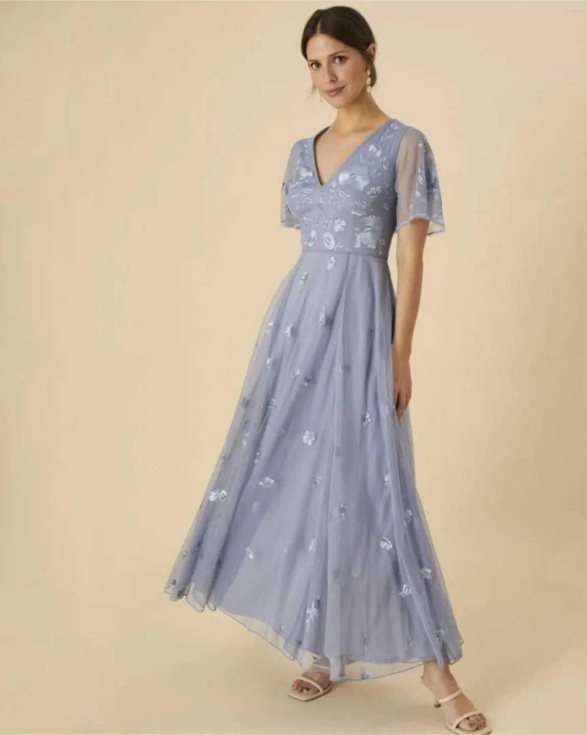 Monsoon Blue Floral Embroidered Maxi Dress thumbnail