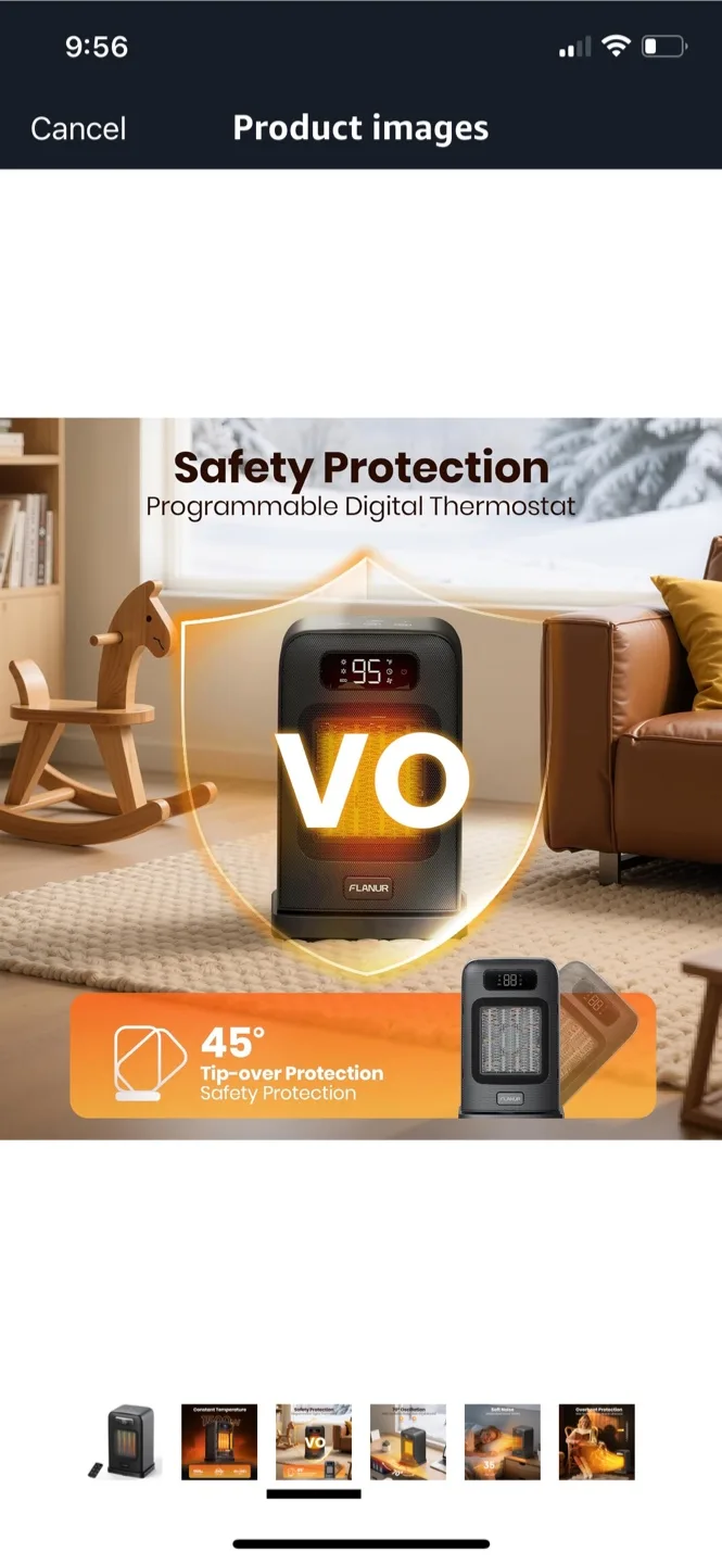 FLANUR 1500W Space Heater - Black image indicator(4)