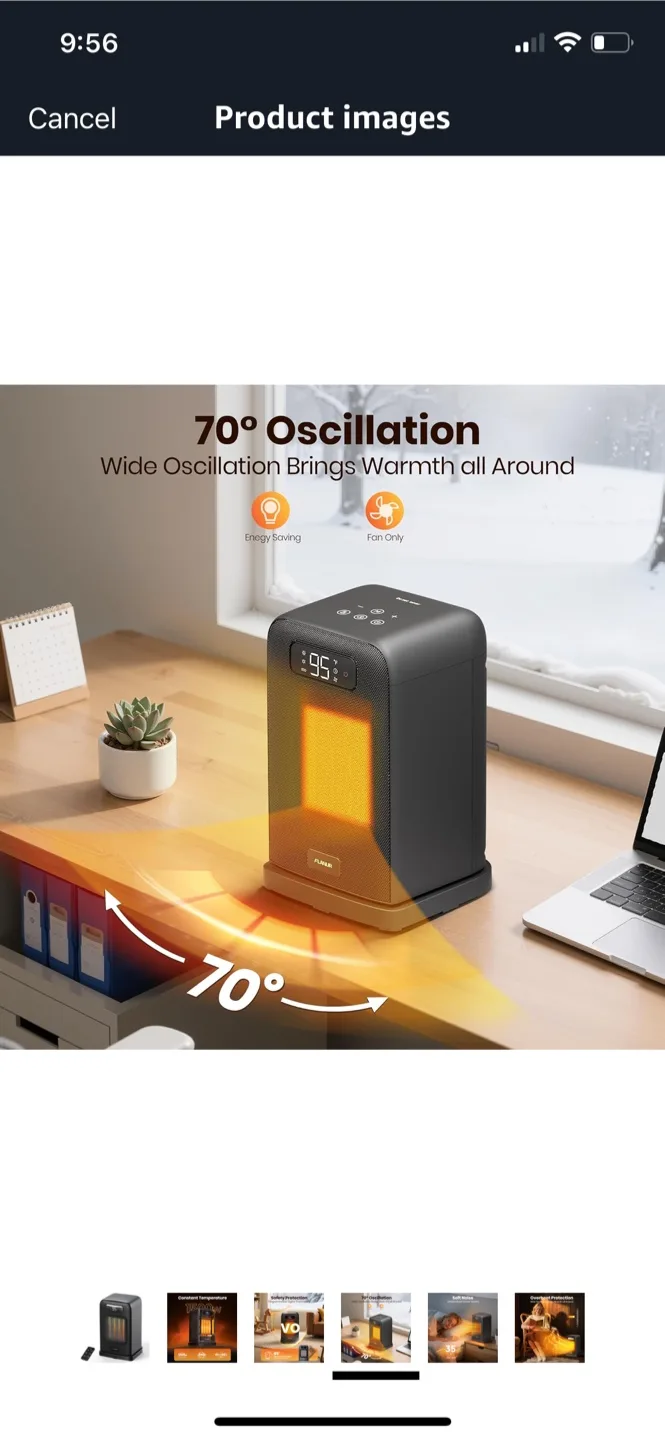 FLANUR 1500W Space Heater - Black image indicator(5)