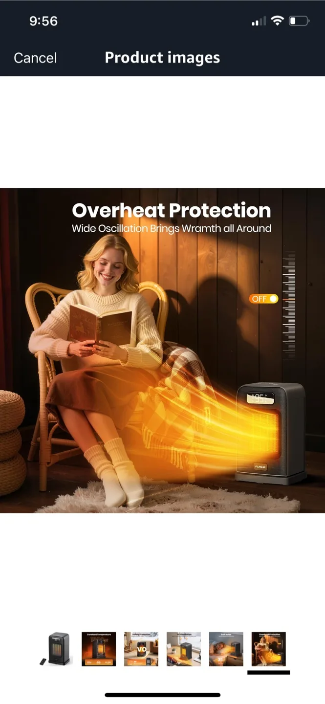 FLANUR 1500W Space Heater - Black image indicator(7)