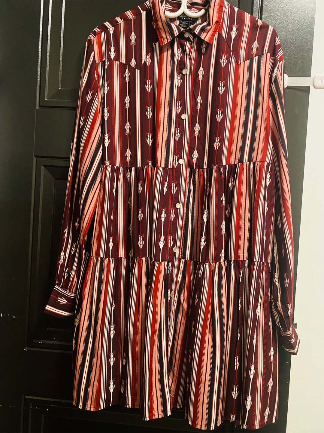 New (unused) Wrangler Dress - Striped, Burgundy - Loose Small