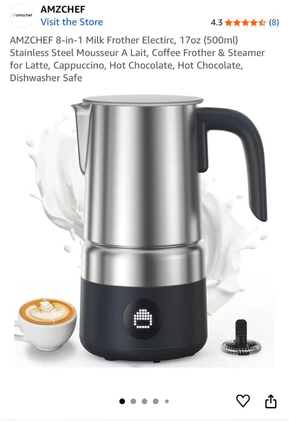 AMZCHEF 8-in-1 Smart Milk Frother