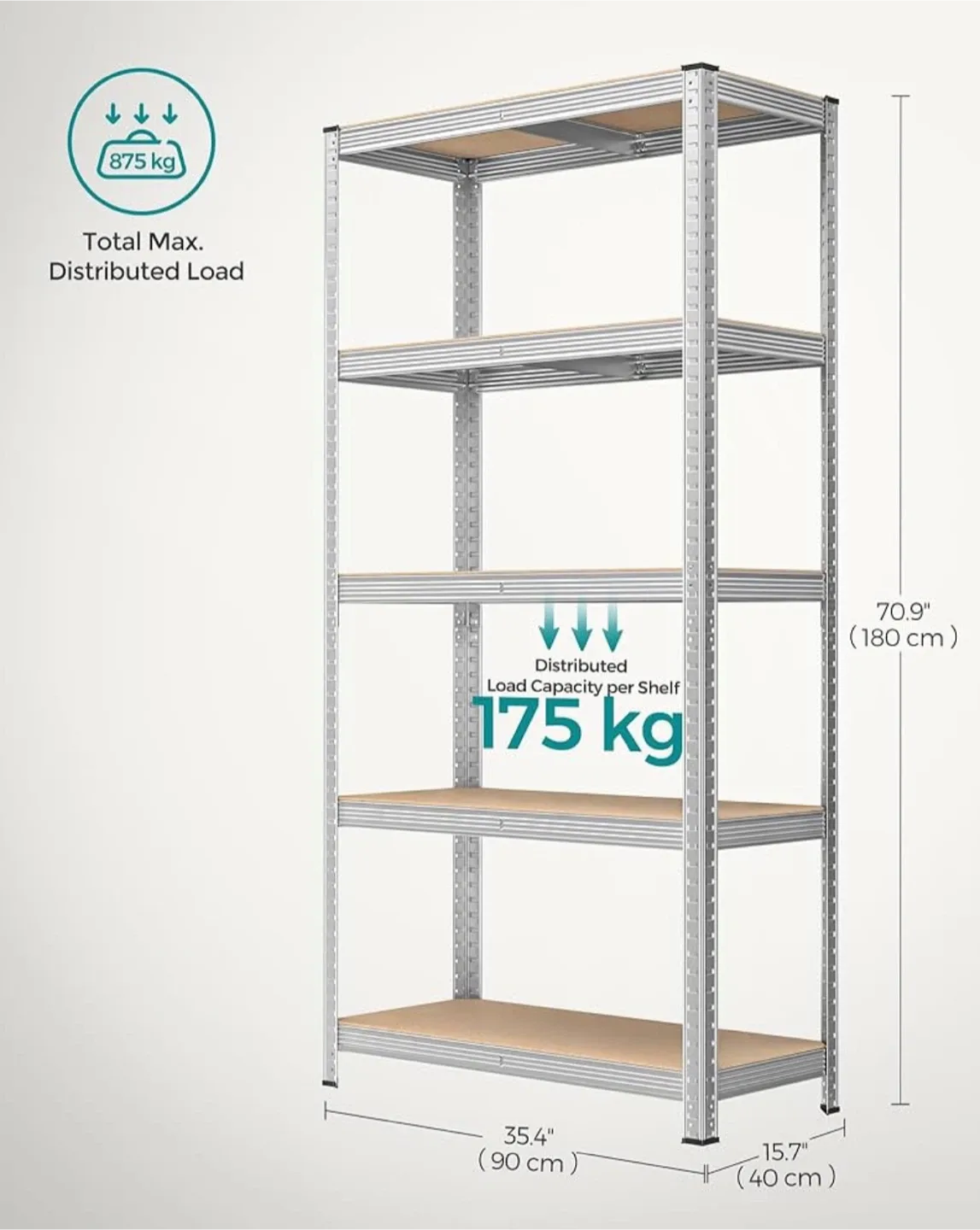 SONGMICS 5-Tier heavy duty Metal Shelving Unit thumbnail