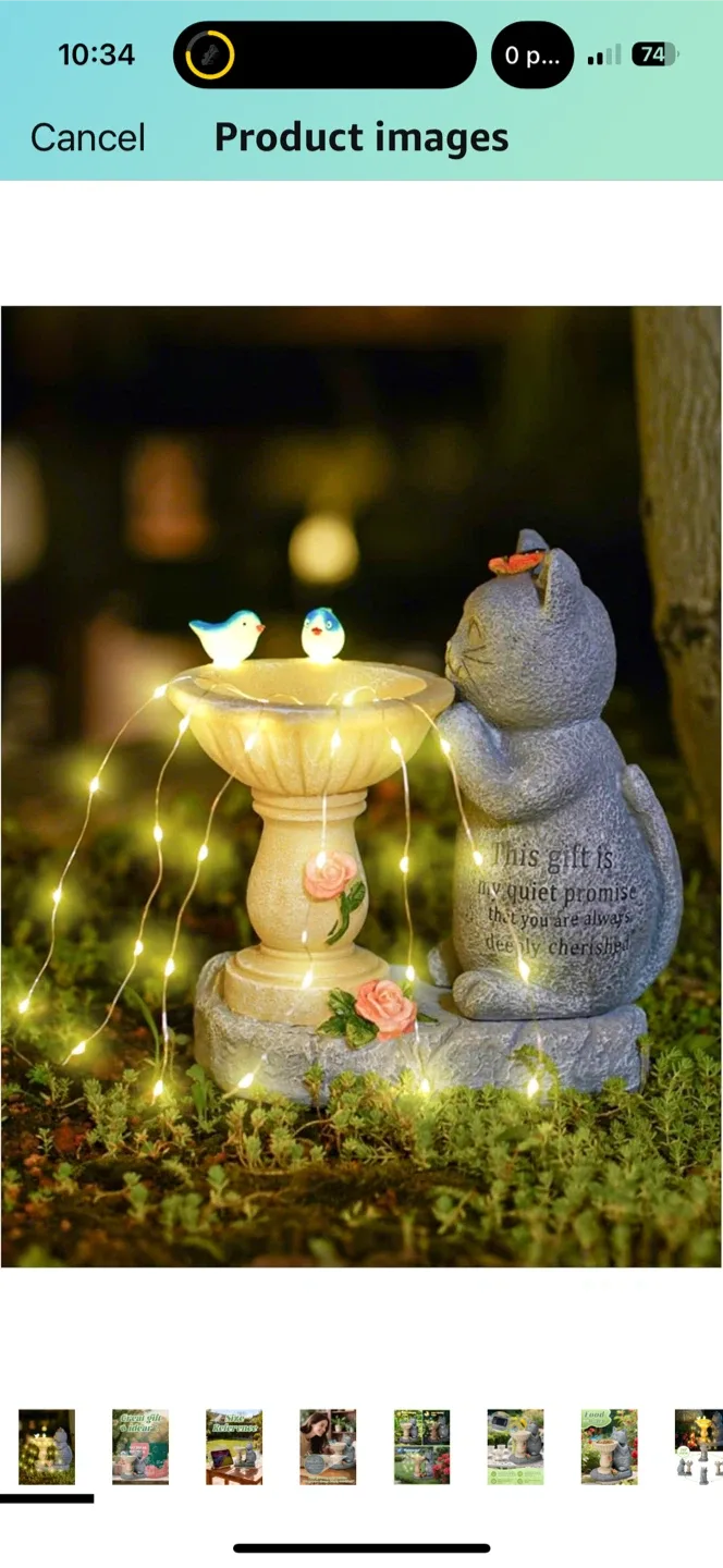 New Cat Solar Bird Bath Fountain thumbnail