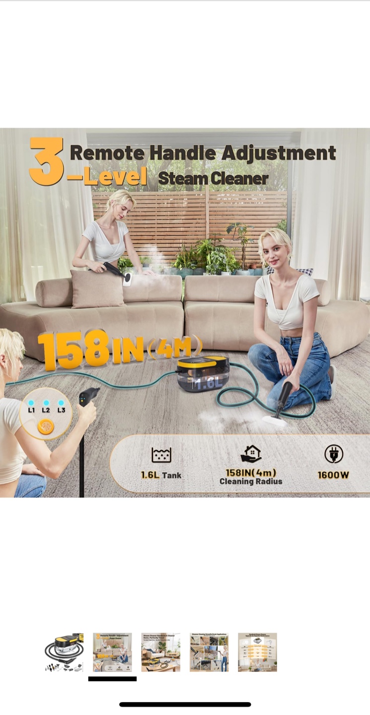 Gautye 3-Level Adjustable Handle Steam Cleaner - photo 3