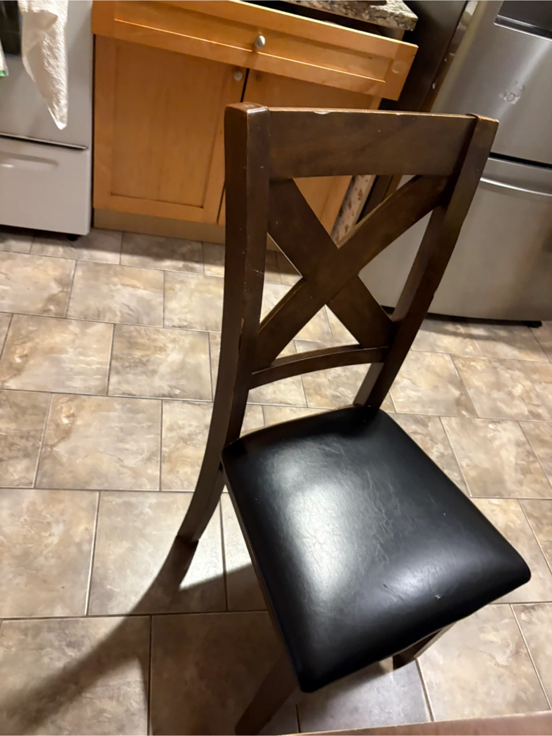 Wooden Dining Chair - Brown with Black Seat