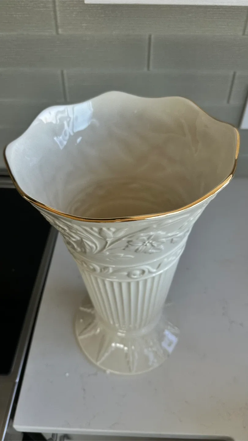 Lenox Ivory Vase with Gold Trim tall 16” thumbnail