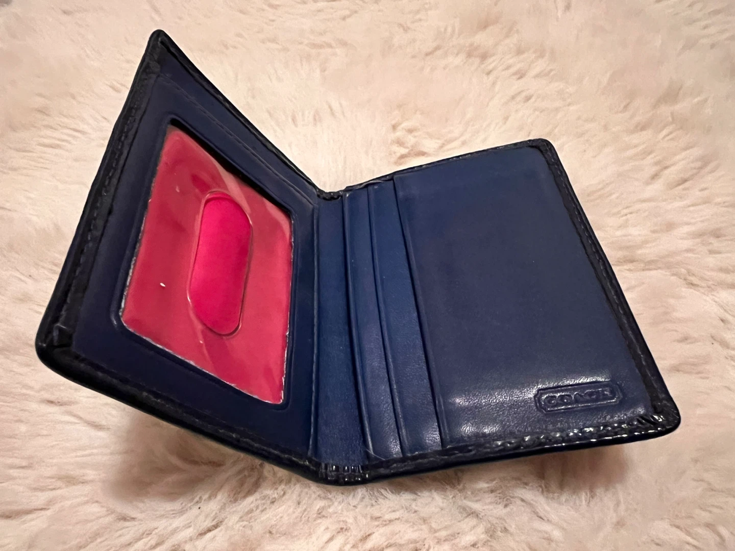 Coach Blue Patent Leather Card Holder Case Wallet