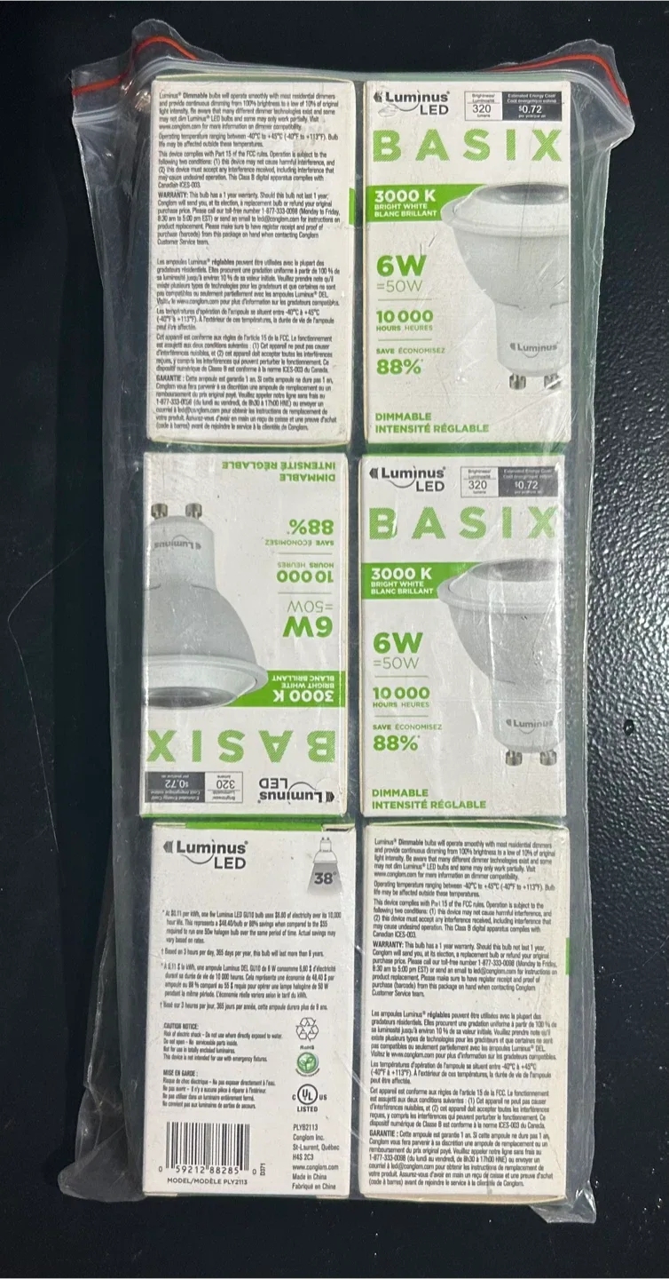 6 New Luminus LED Basix 6W Dimmable Light Bulbs - New! thumbnail