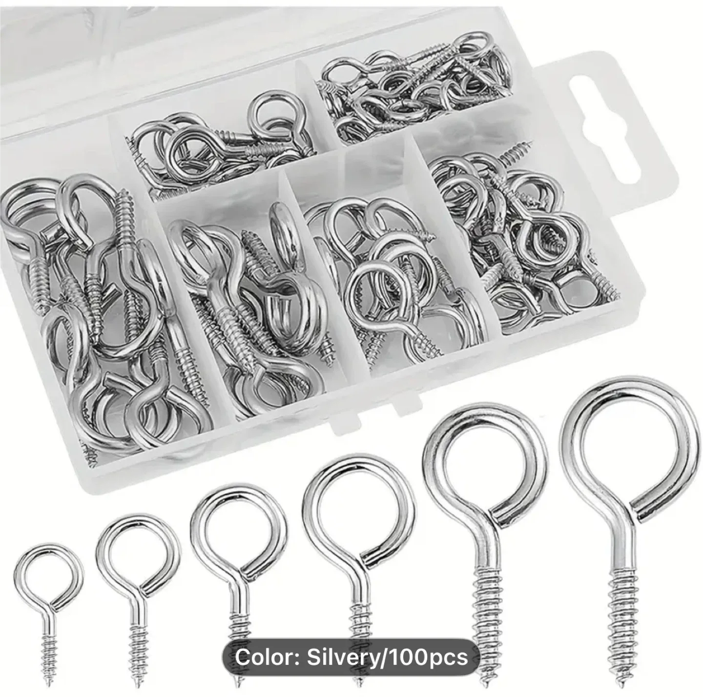 100pcs Screw Hook Screw 6 Sizes Lag Eye Bolt Eye Screw image indicator(3)