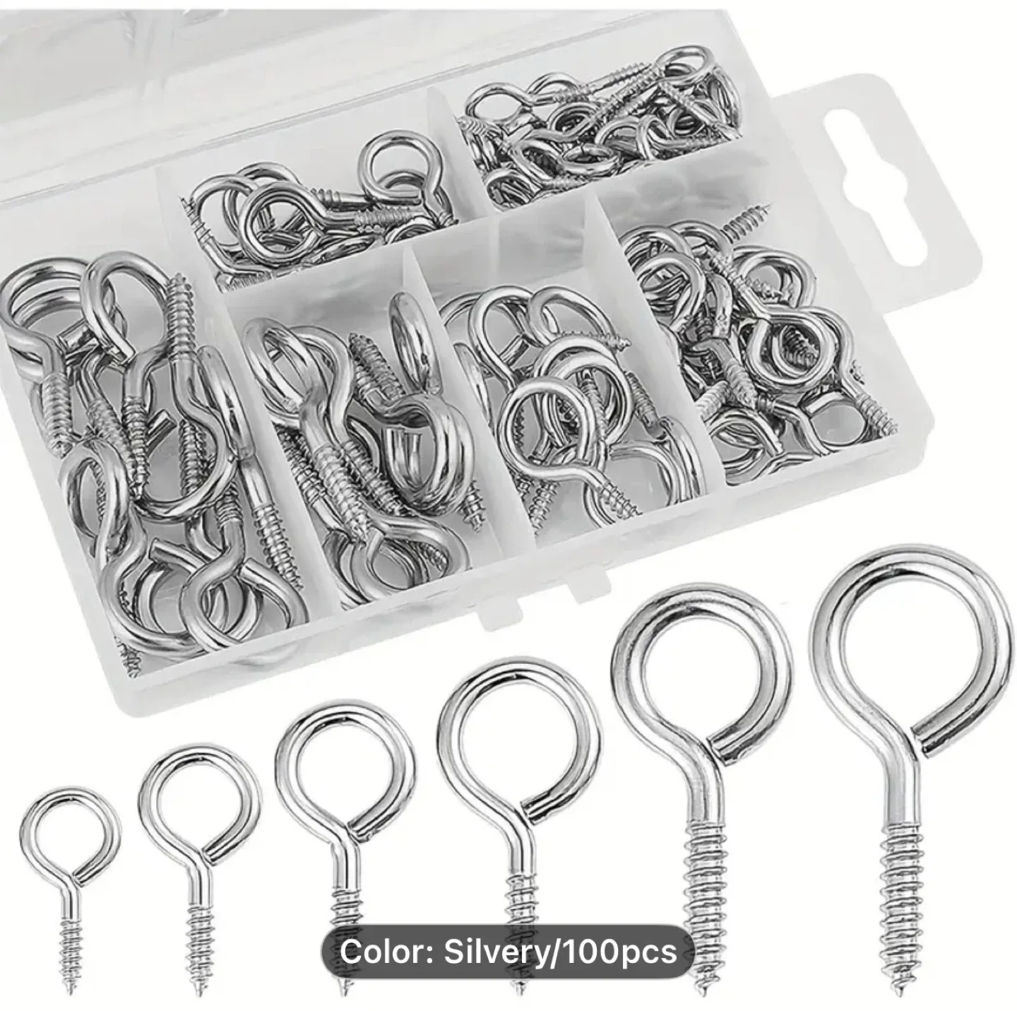 100pcs Screw Hook Screw 6 Sizes Lag Eye Bolt Eye Screw image indicator(7)
