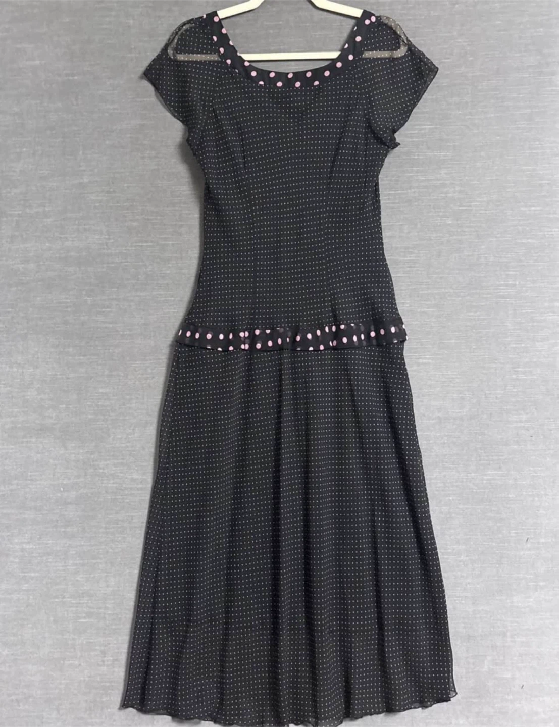 Dress Barn 16 Pink Black Polkadot Drop Waist Midi Chiffon - photo 2