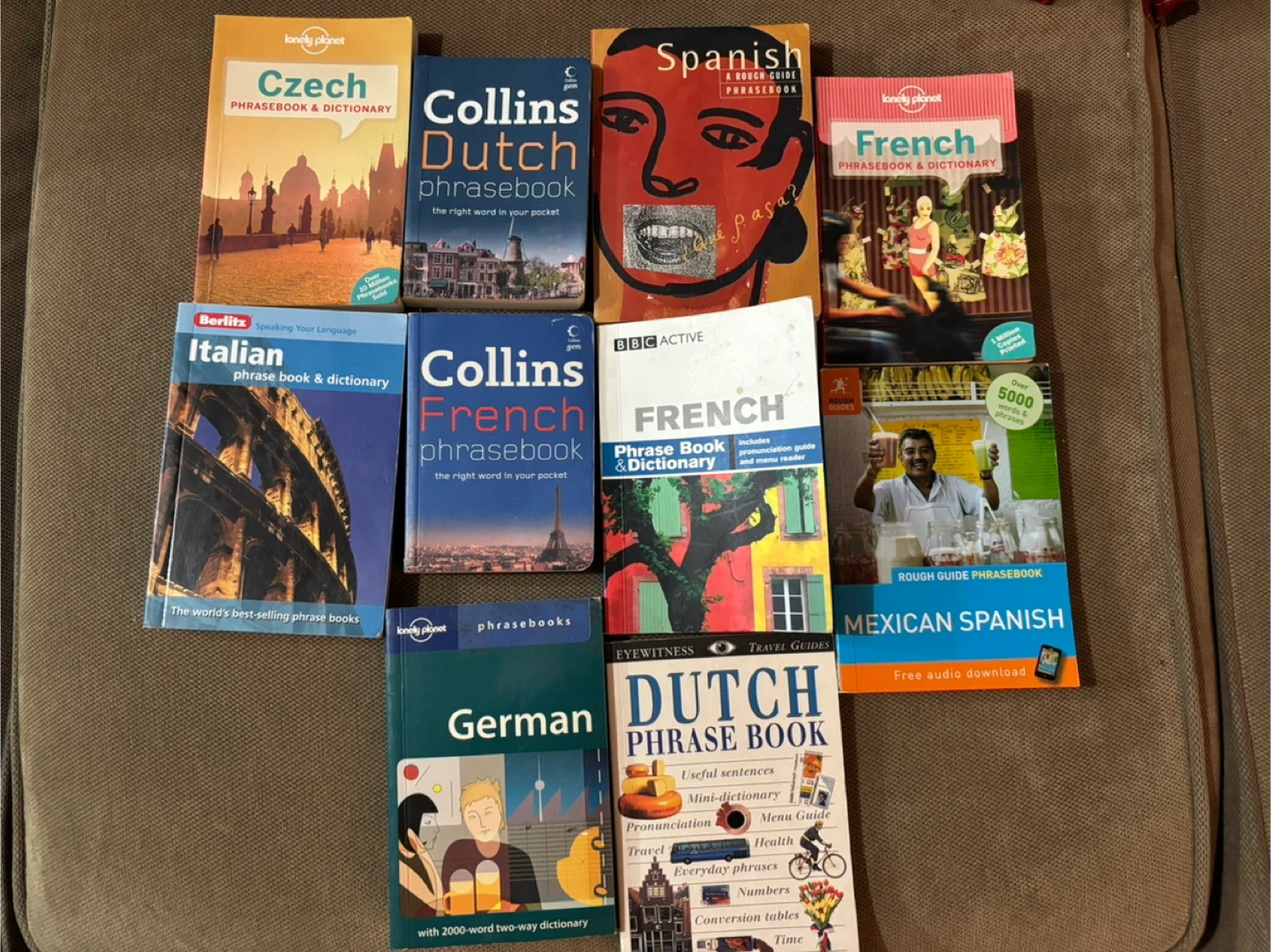 Phrasebooks: Czech, Italian, French, Dutch, Spanish, German