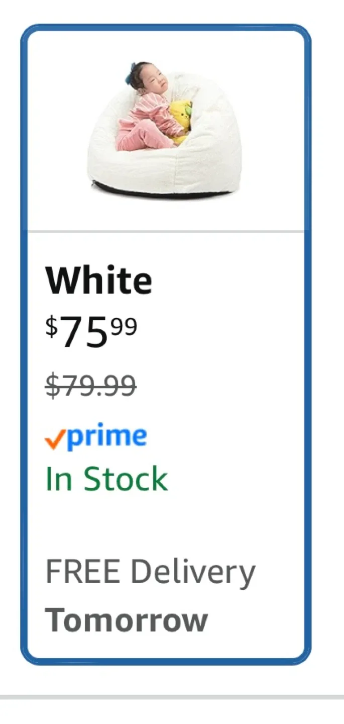 N&V Small Bean Bag Chair - White Faux Fur, 27 inch thumbnail
