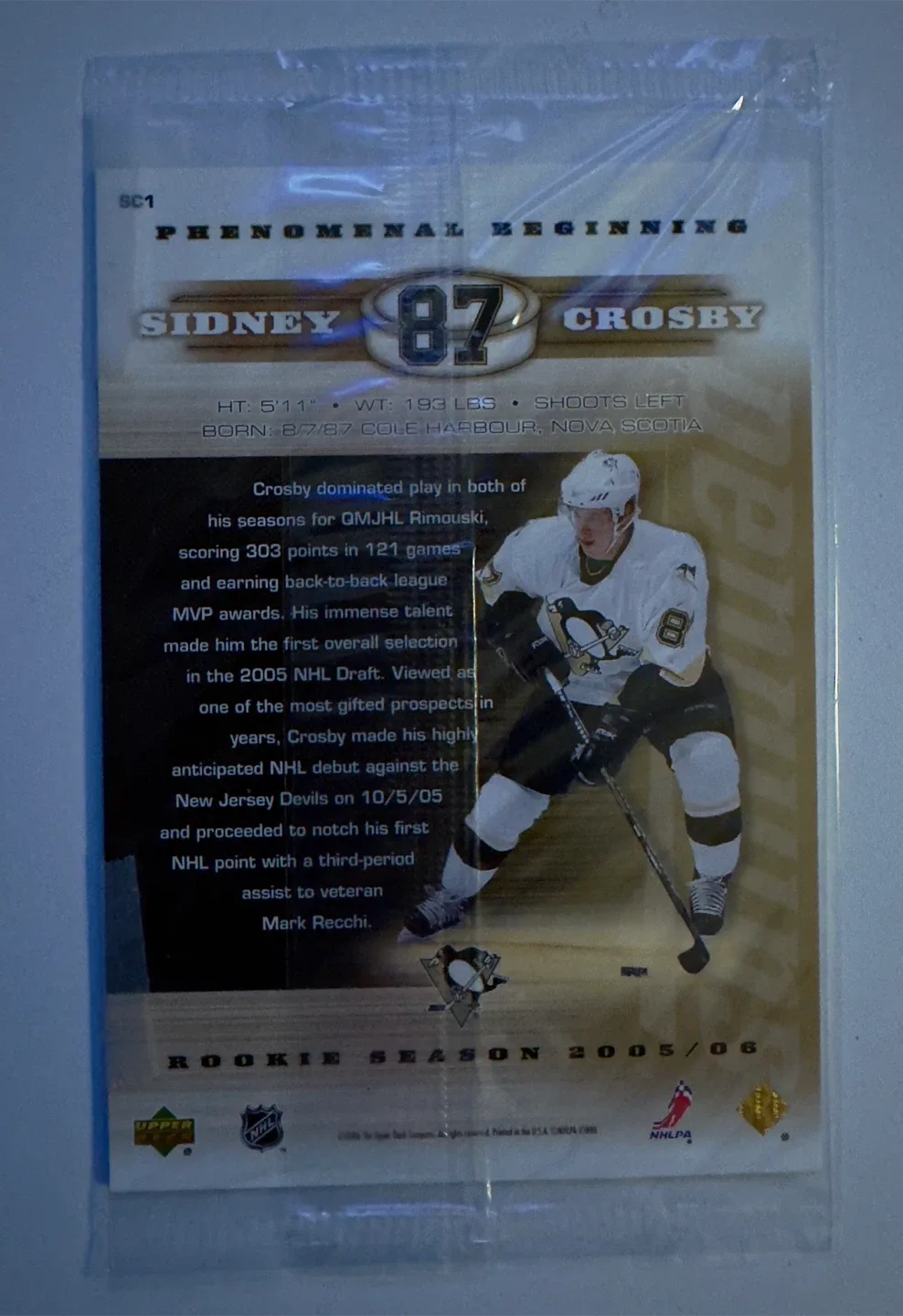 Sealed Sidney Crosby Rookie Card - Upper Deck 2005/06 image indicator(2)