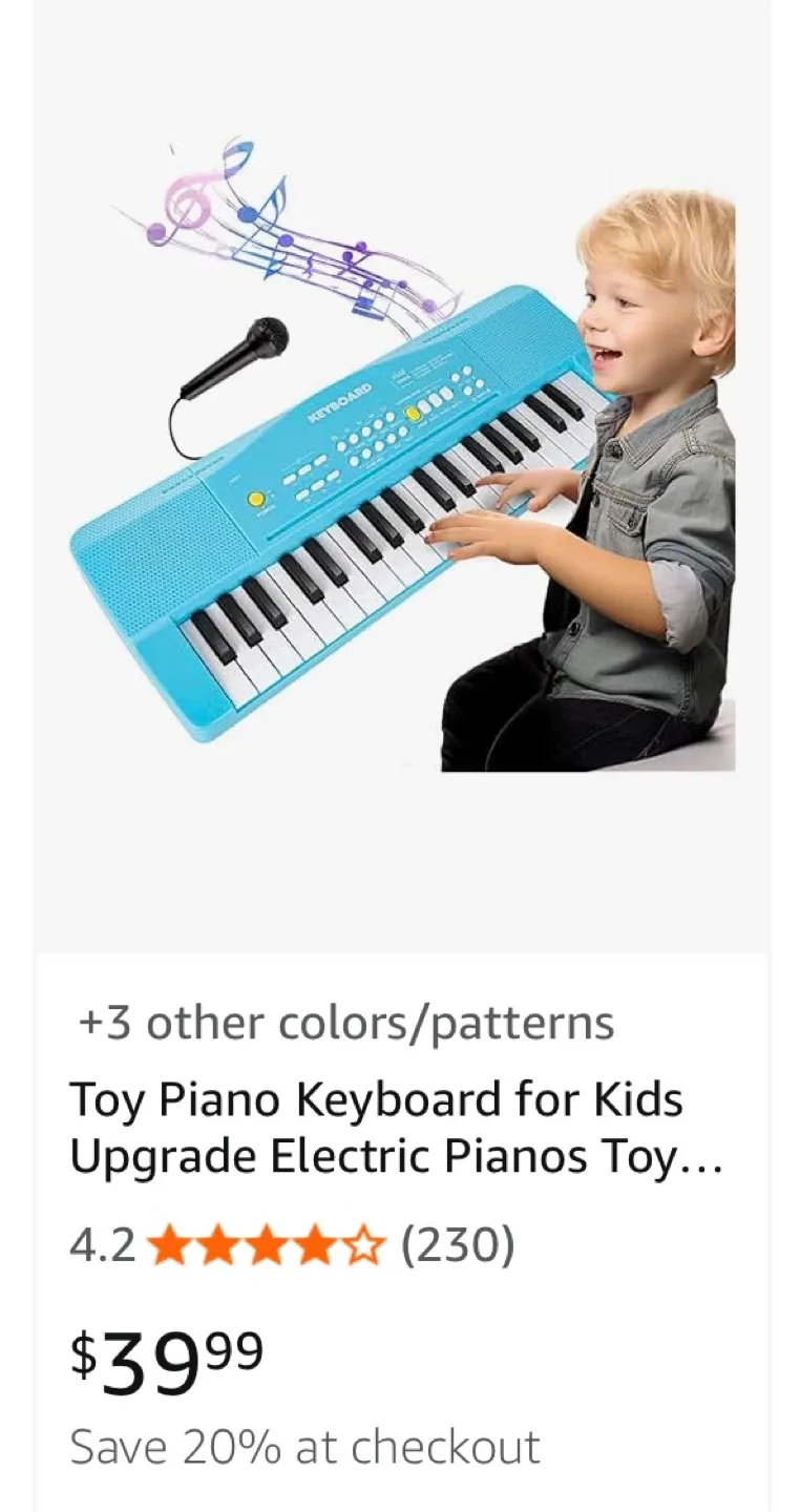 New Toy Piano Keyboard for Kids, Blue thumbnail