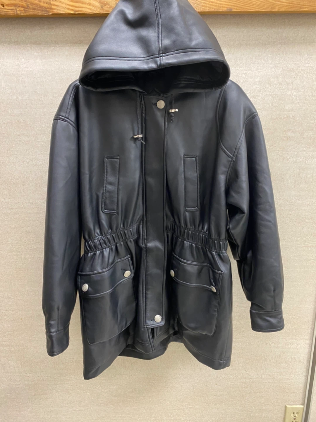 Weather Spirits Black Faux Leather Hooded Jacket - L/G - photo 2