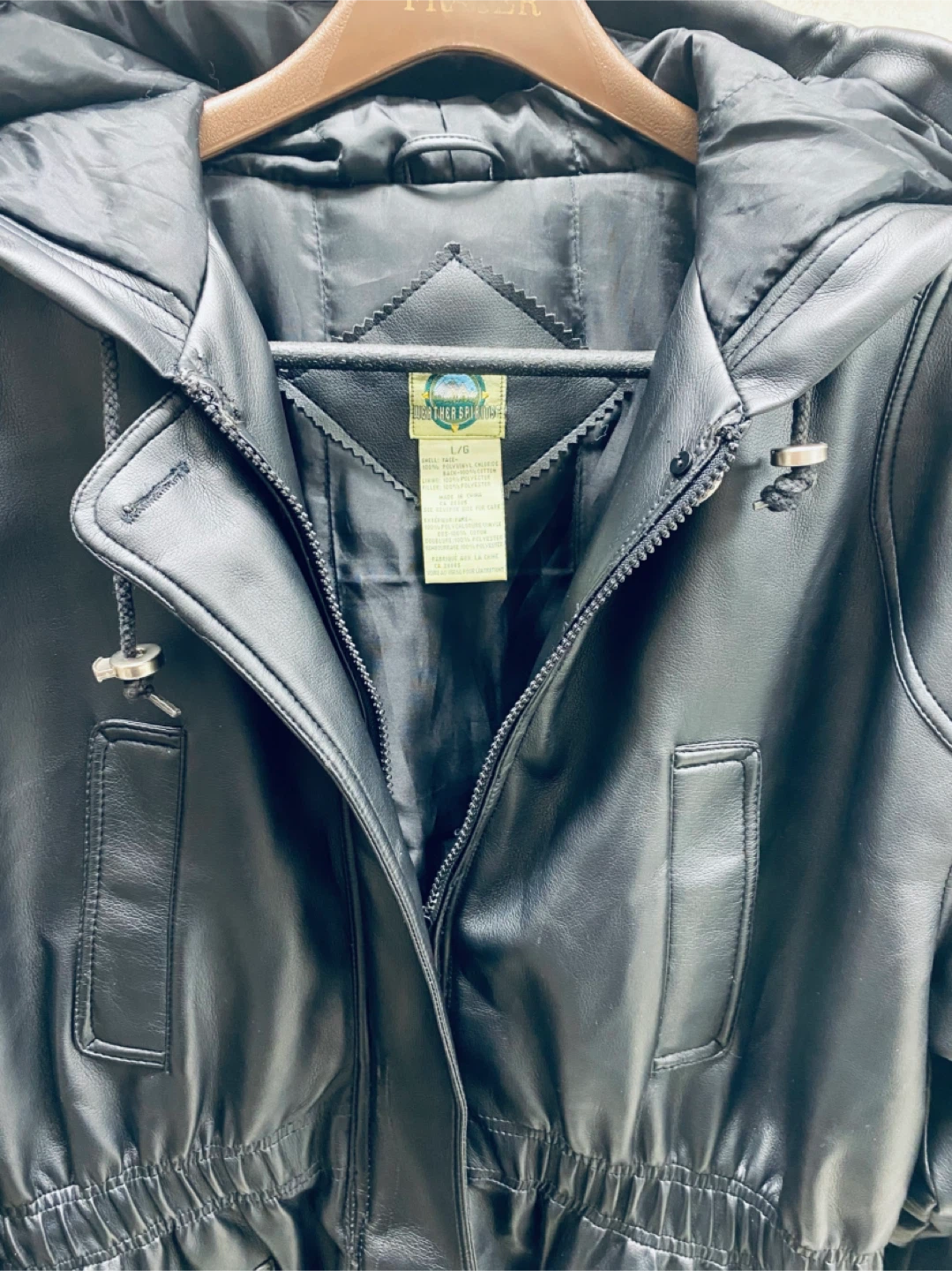 Weather Spirits Black Faux Leather Hooded Jacket - L/G - photo 4