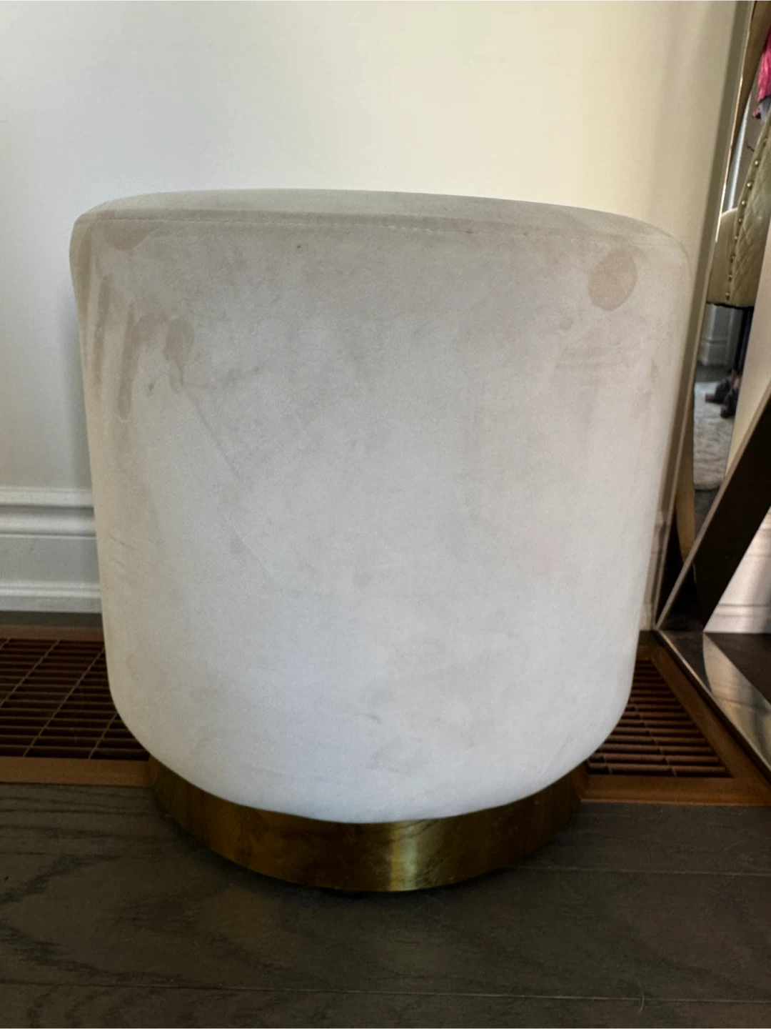 Cream Velvet Ottoman with Gold Base - photo 3