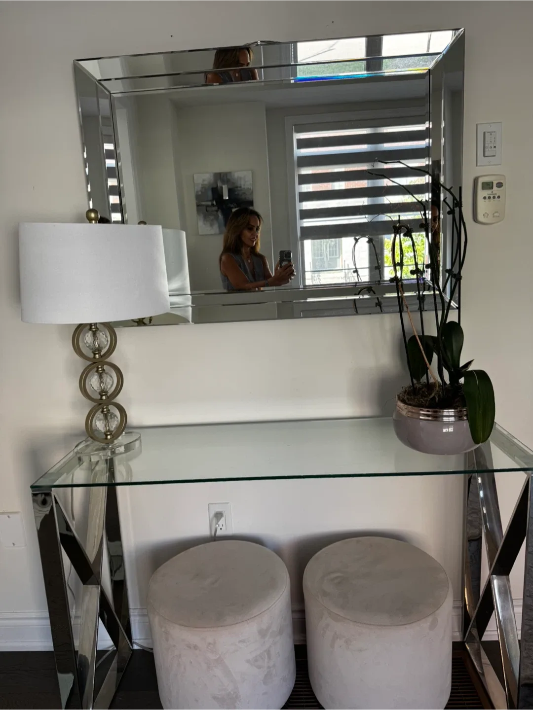 Cream Velvet Ottoman with Gold Base thumbnail