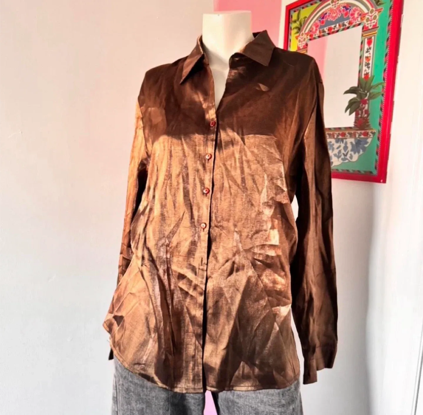 Brown button-up blouse thumbnail