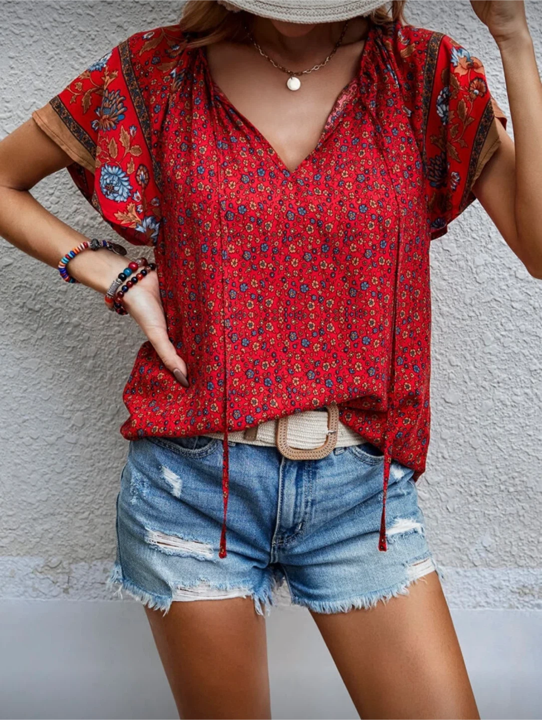 SHEIN Red Floral Top
