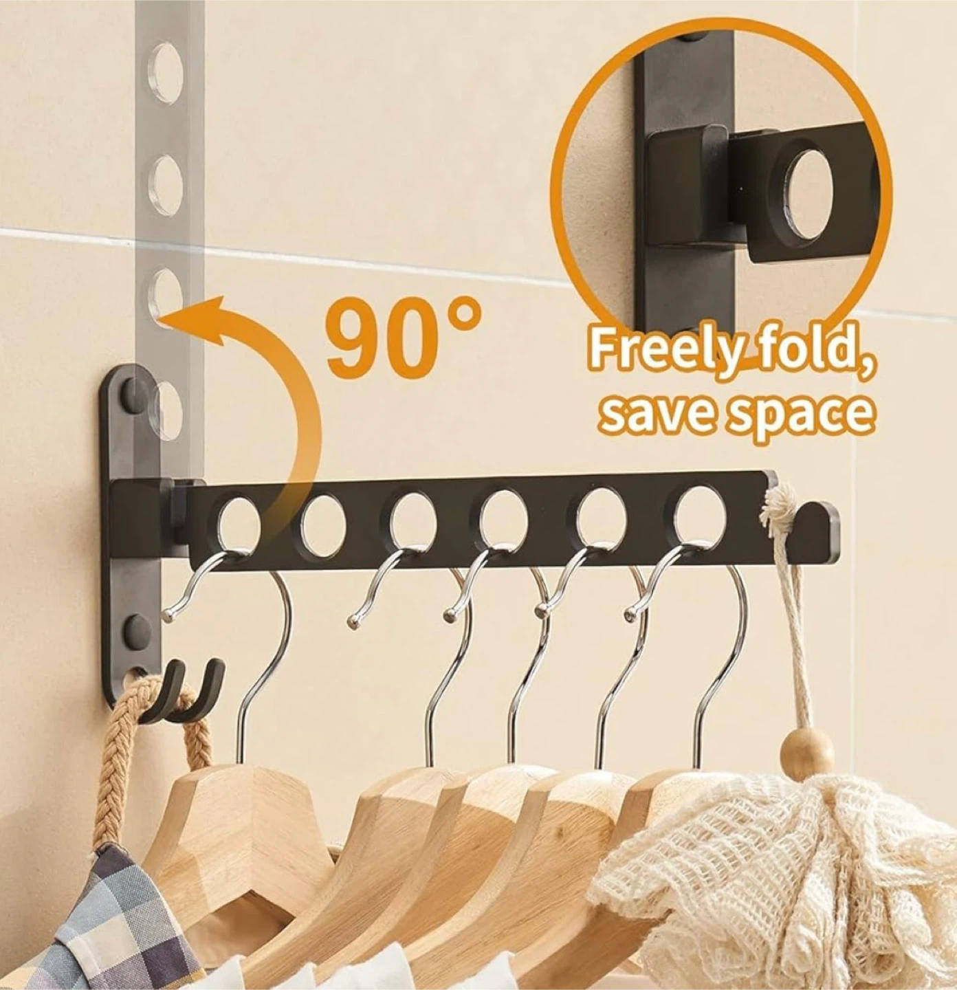 Wall Mounted Foldable Clothes Drying Rack - Black - photo 4