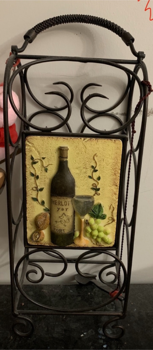 Metal Wine Rack with Decorative Tile