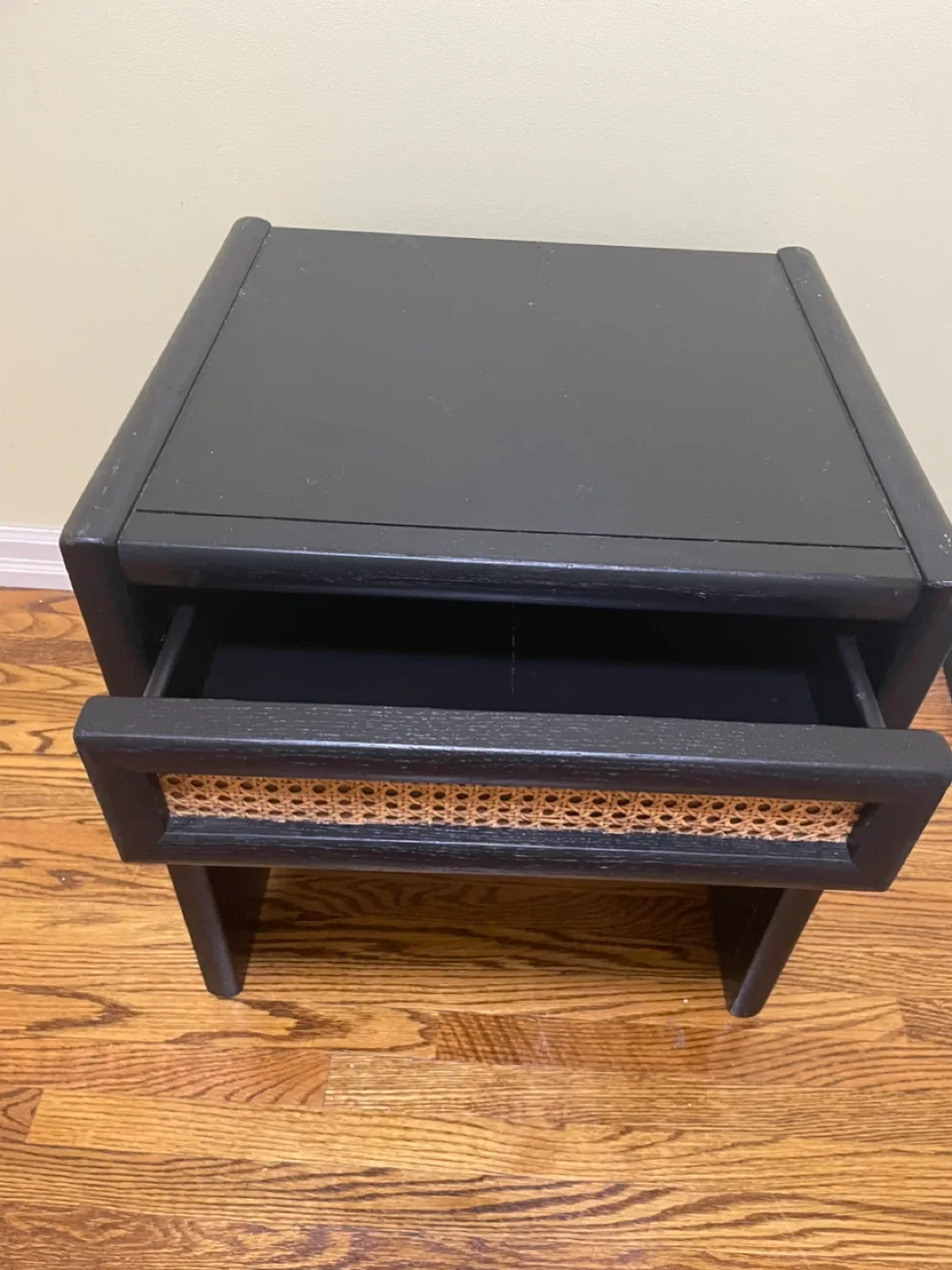 Black Wood Nightstand with Wicker Drawer image indicator(2)