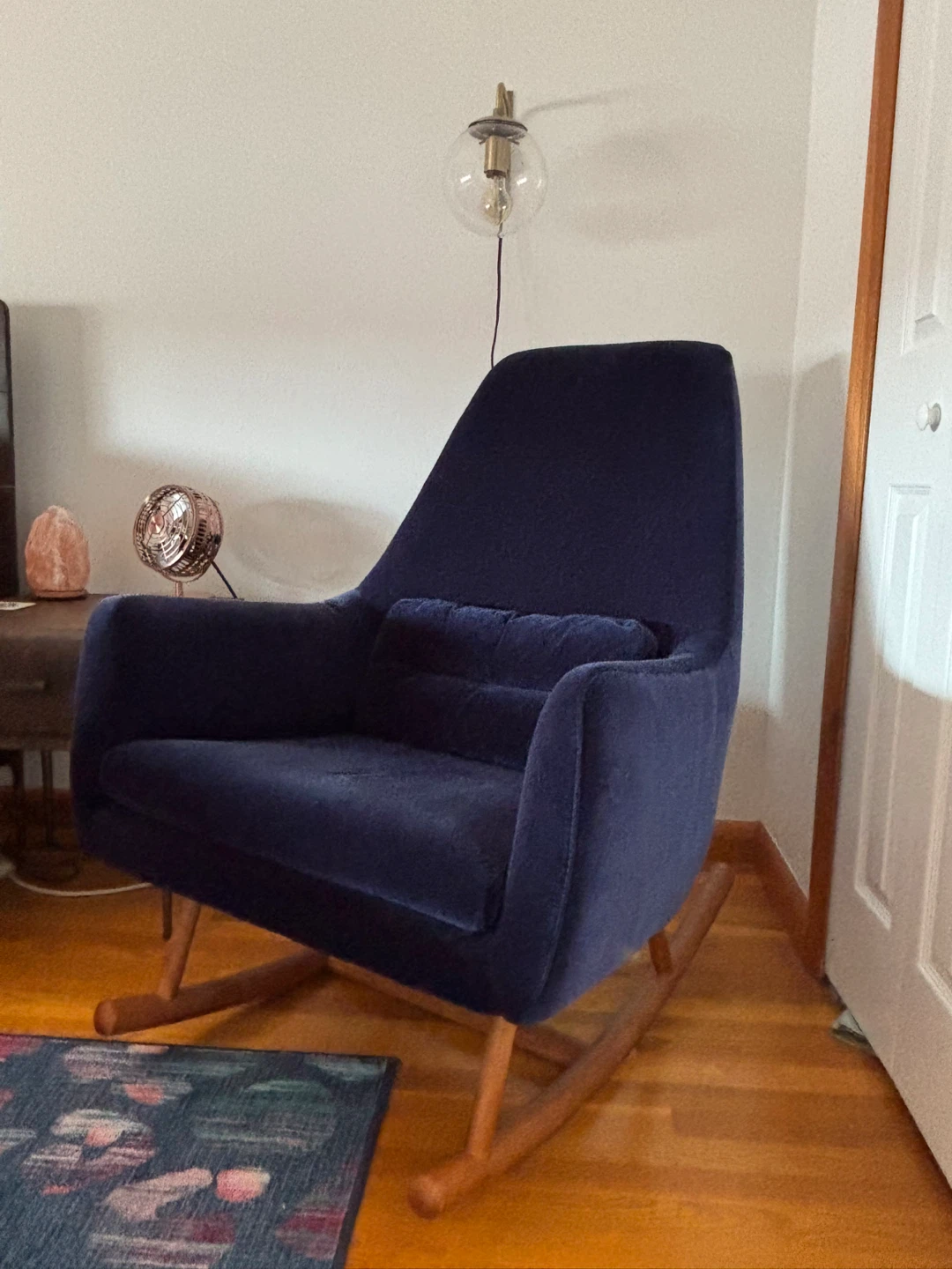 CB2 SAIC Quantam navy blue rocking chair