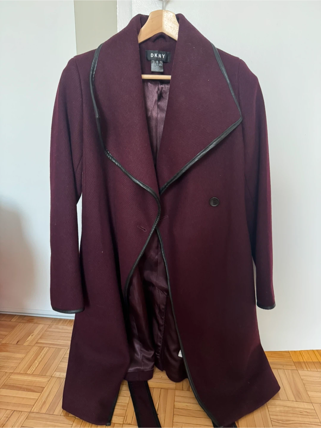 DKNY XS Burgundy Wool Blend Coat