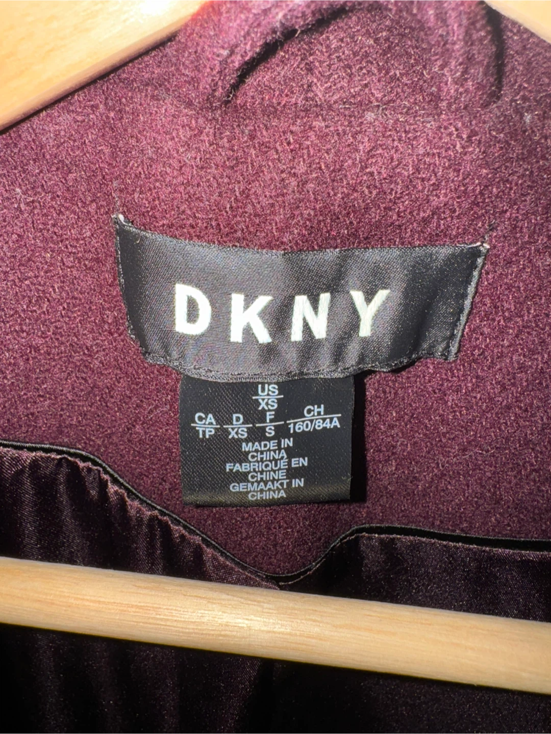DKNY XS Burgundy Wool Blend Coat - photo 2