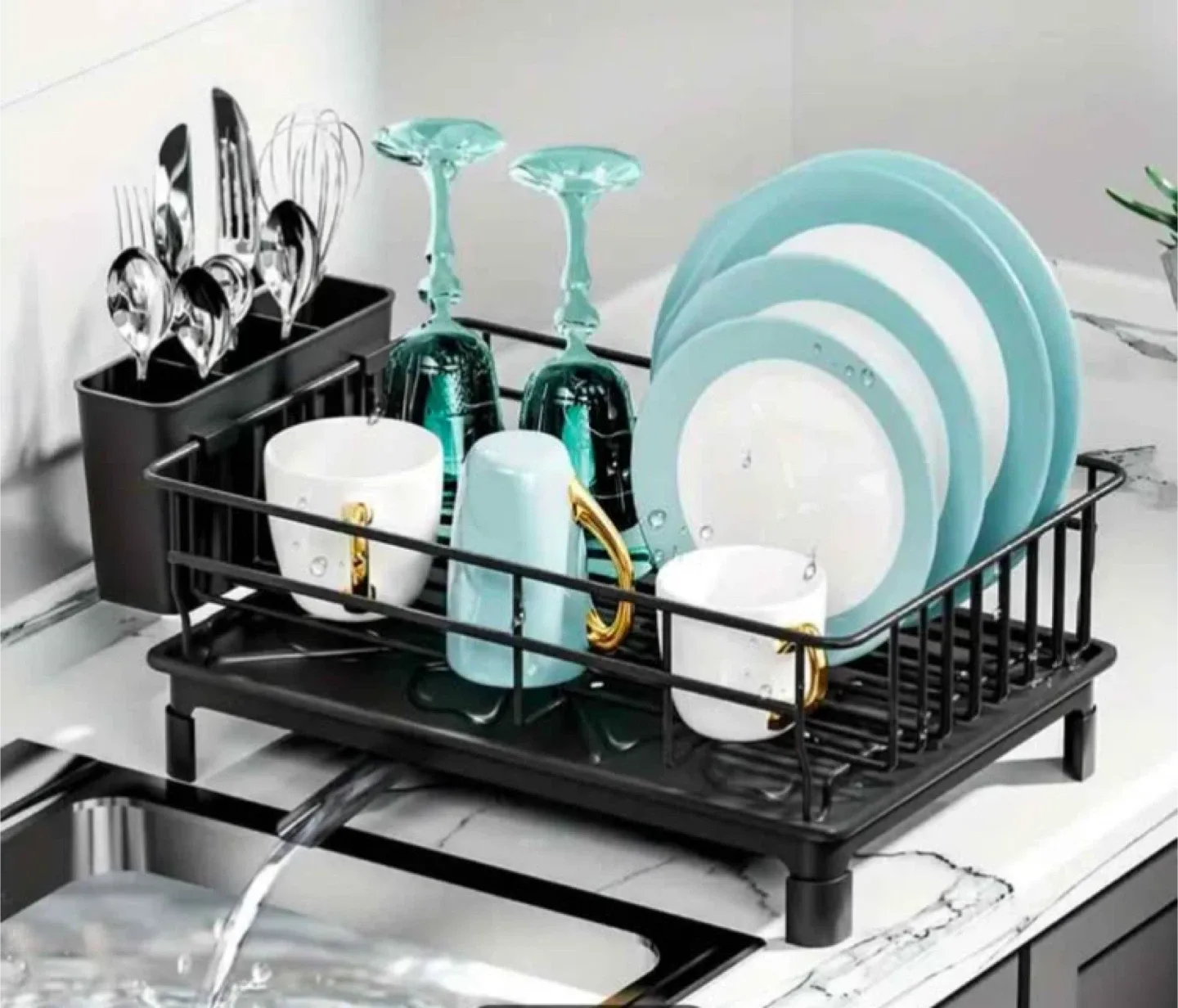 brand new small dish drying rack with utensils holder thumbnail