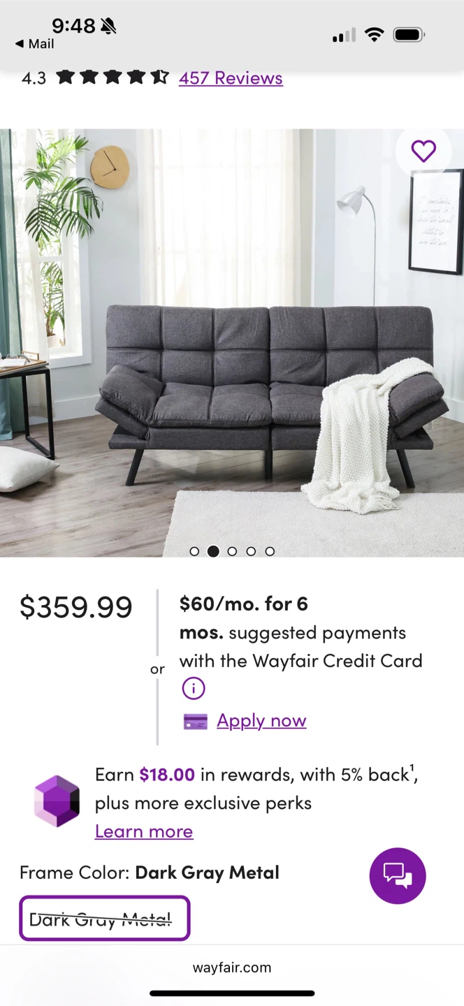 Dark Gray Metal Frame Futon - photo 3