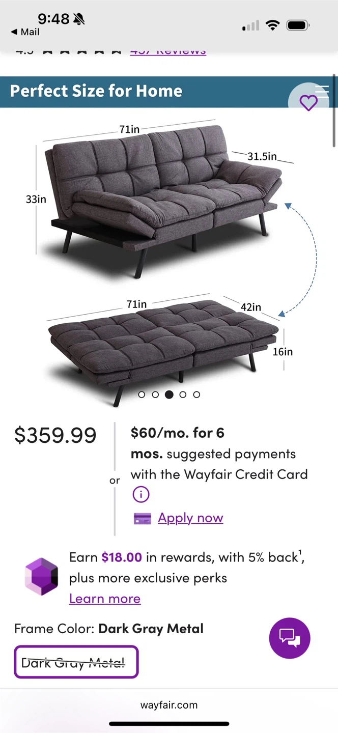 Dark Gray Metal Frame Futon - photo 2