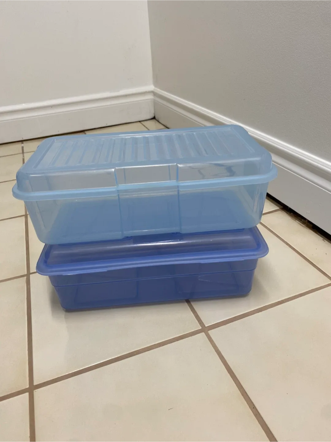 2 Blue Rubbermaid Plastic Storage Boxes image indicator(2)