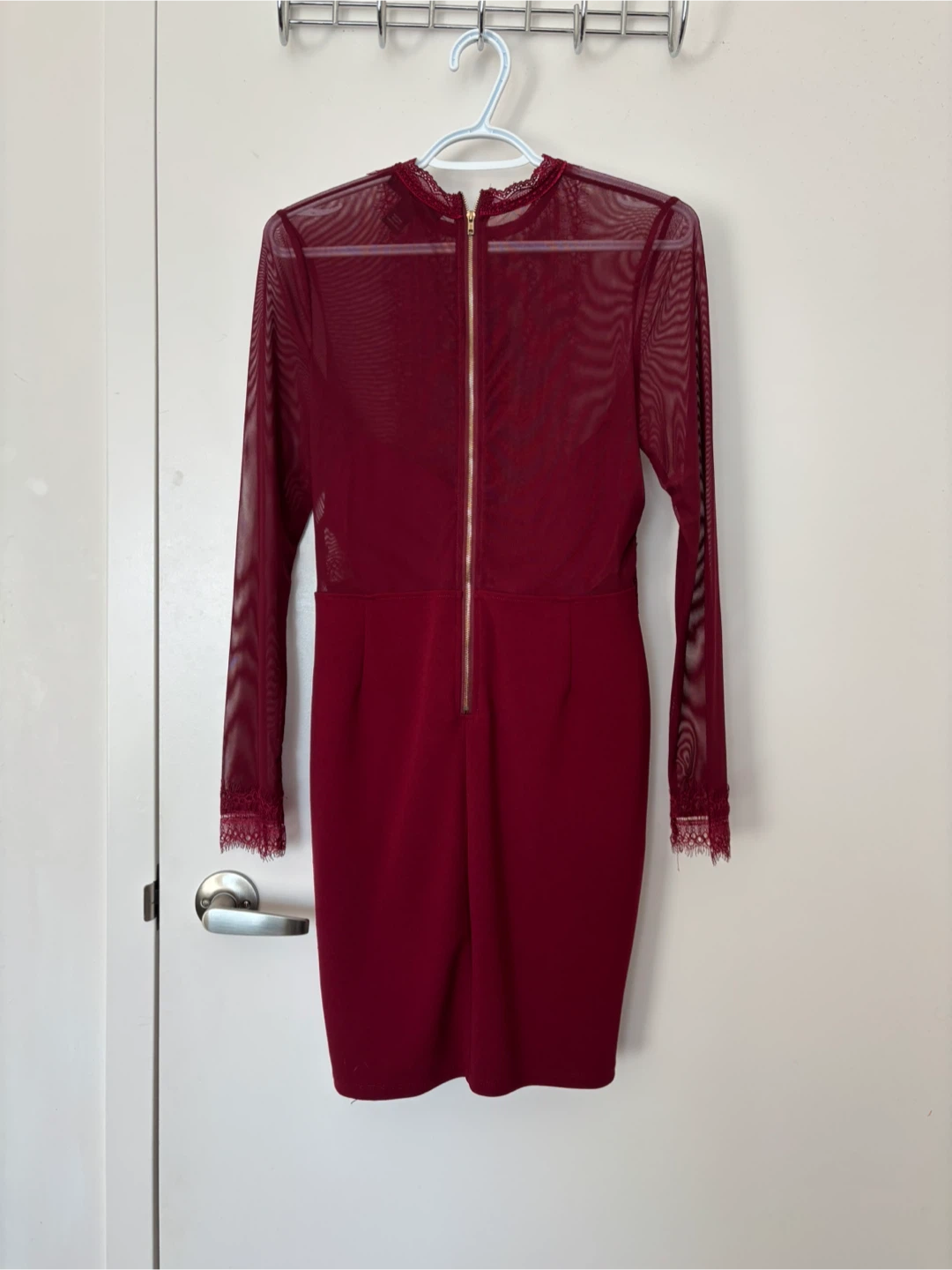 Burgundy Sheer Sleeve Bodycon Dress - photo 2
