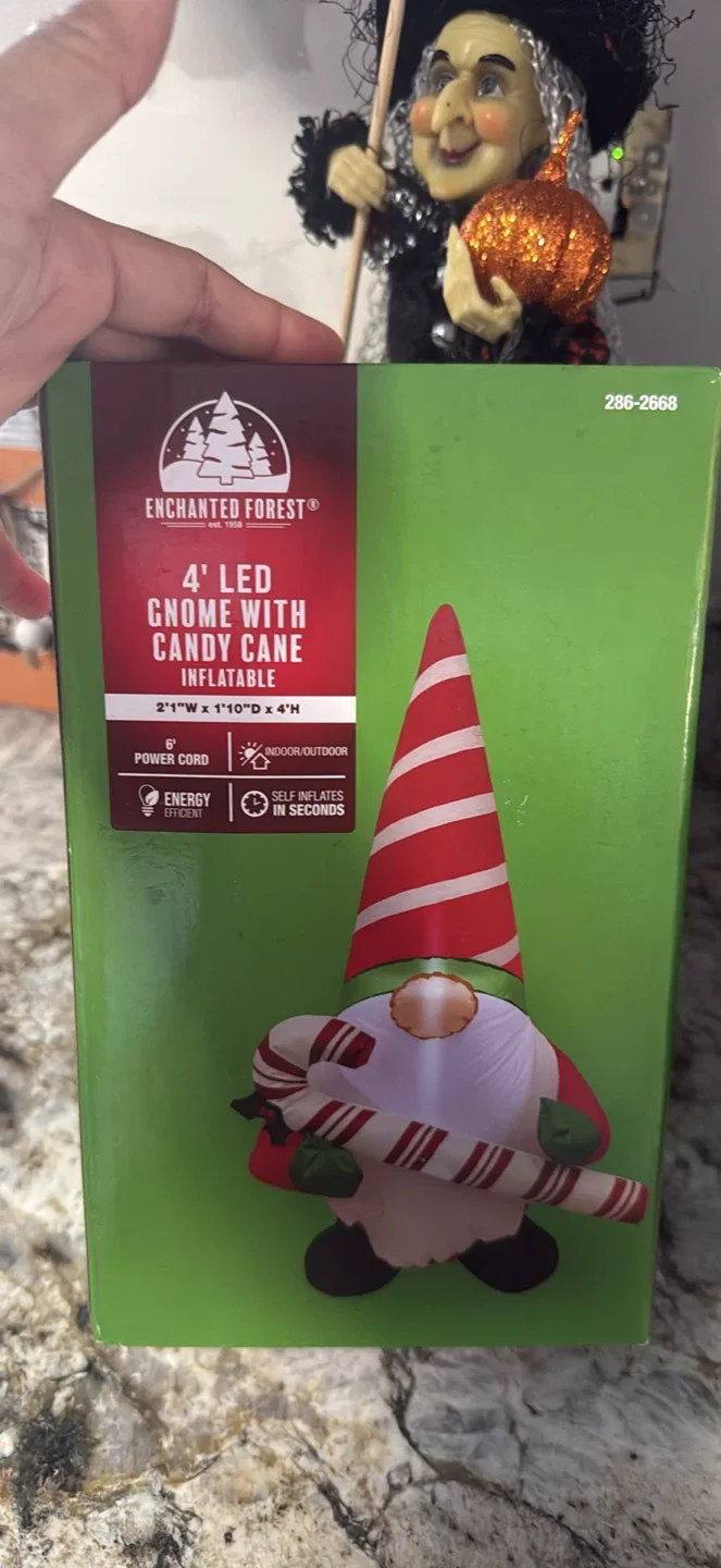 New Enchanted Forest 4'LED Gnome&Candy Cane Inflatable thumbnail